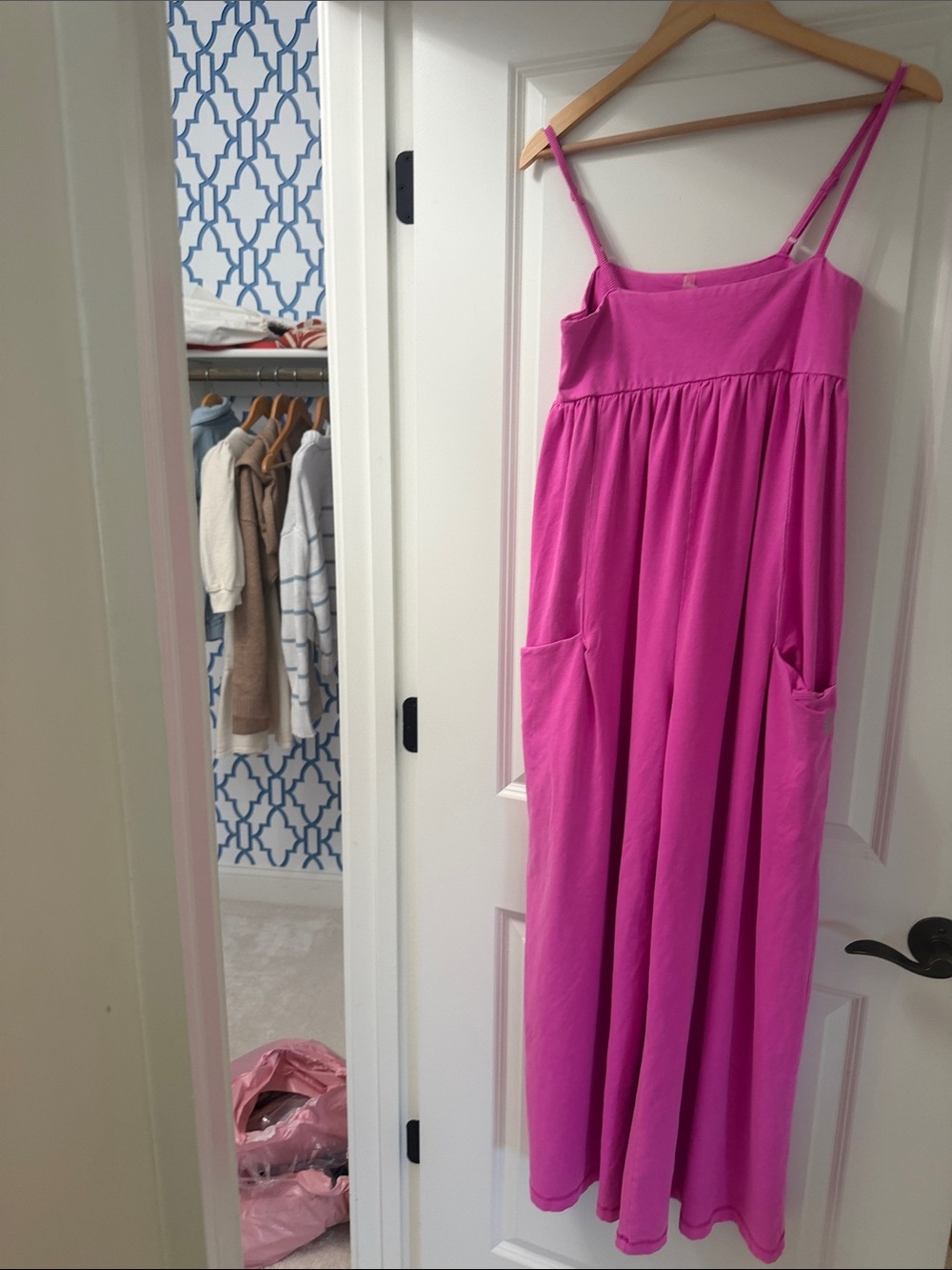 FP Movement by Free People Fuchsia Pink Spaghetti-Strap Jumpsuit